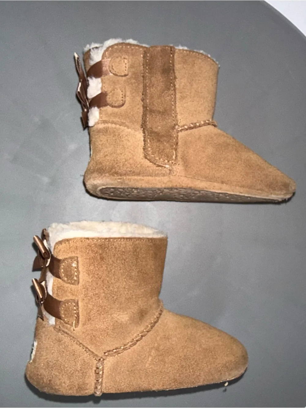 UGG Kids Chestnut Suede Booties with Shearling Trim